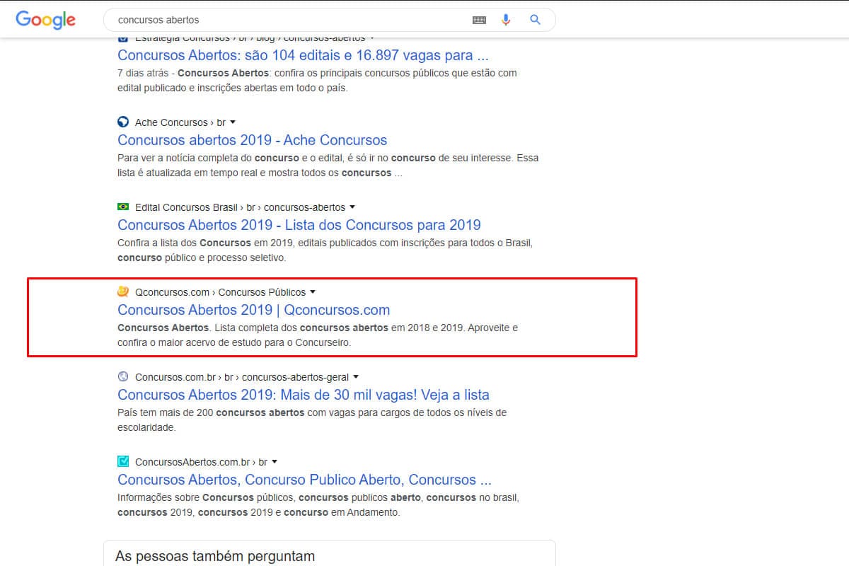 Página 1 do Google com Concursos Abertos